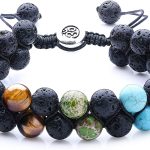 WRCXSTONE Natural Stone Bracelet Mens Black Lava Rock Bracelet Tiger Eye Gemstone Bracelet Yoga Essential Oil Bracelet Charm Gift